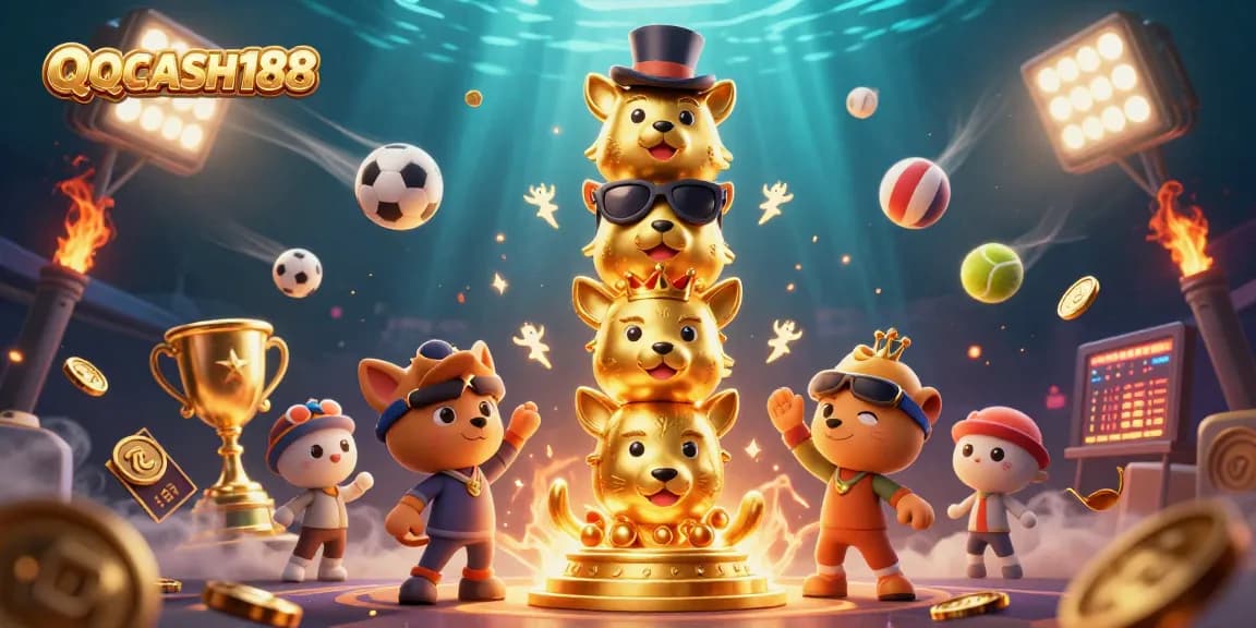 Engage with QQCASH188's vibrant casino action featuring thrilling sports elements and golden trophy