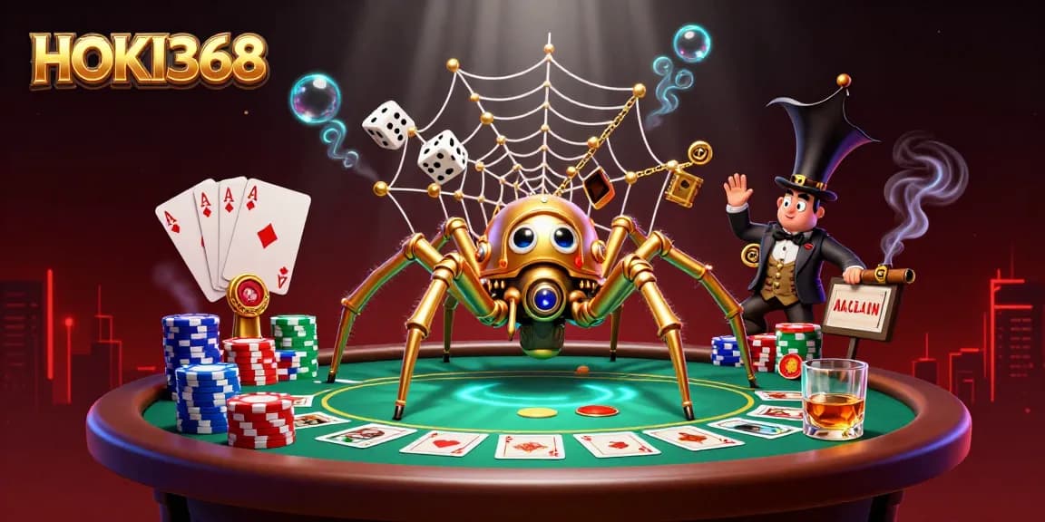 Engage with HOKI368’s immersive casino experience captured in a vibrant 3D illustration.