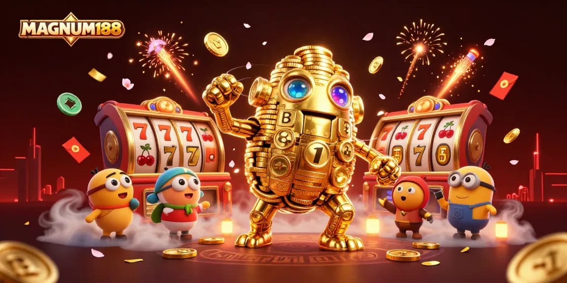 Experience the thrill of MAGNUM188 with captivating slot visuals and dynamic gaming elements.