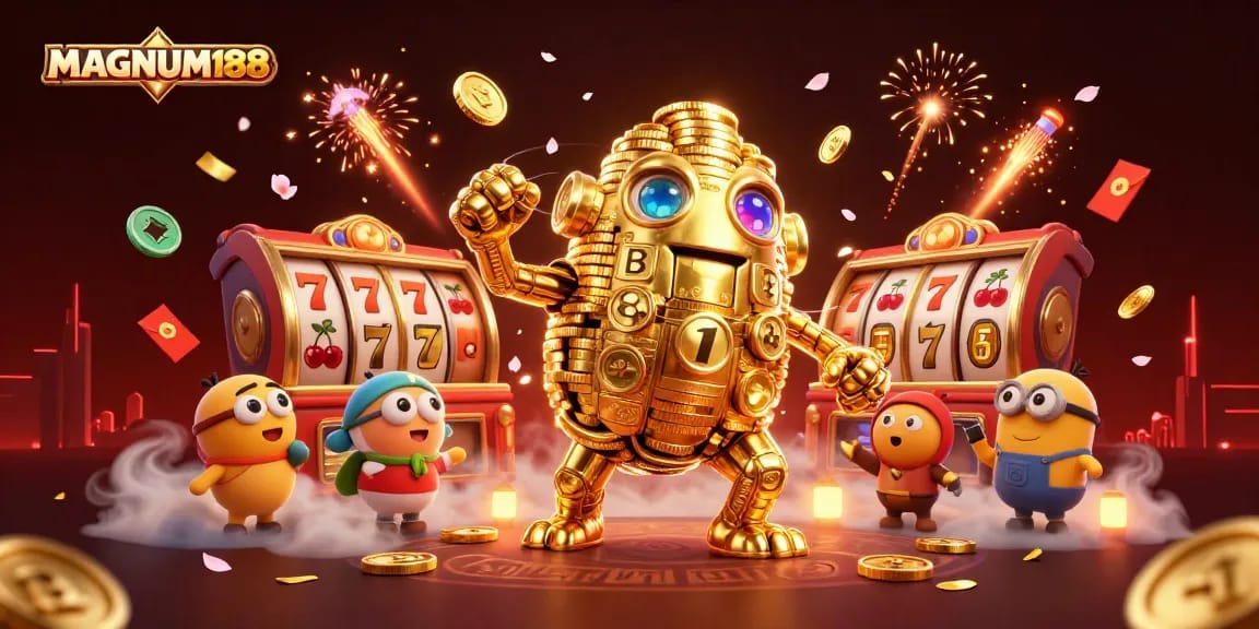 Experience the thrill of MAGNUM188 with captivating slot visuals and dynamic gaming elements.