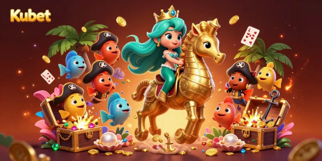 Kubet players enjoy thrilling underwater fantasies where mermaids and seahorses celebrate wins amidst treasure chests.