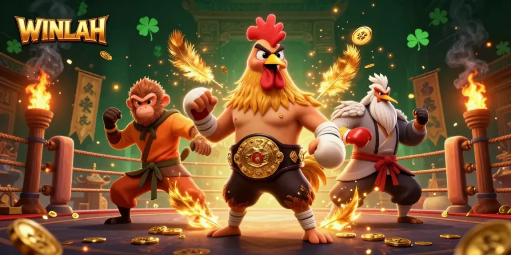 WINLAH casino showcases a dynamic scene with characters and gambling elements, enhancing player engagement.