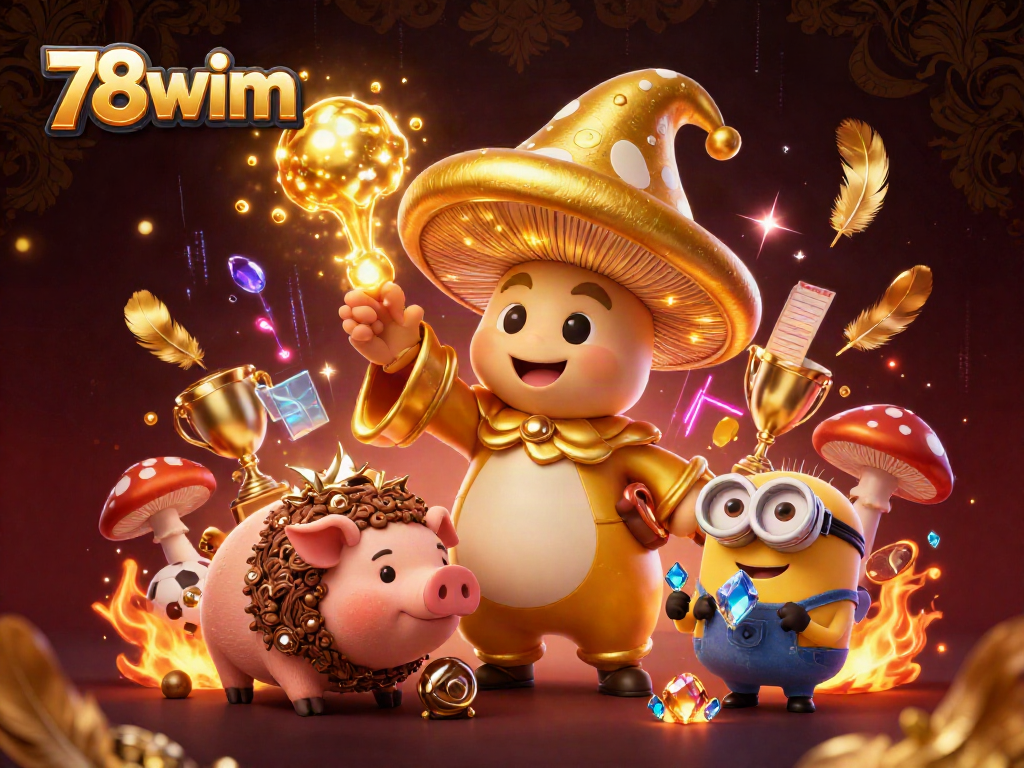Experience thrilling sports betting adventures with 78wim's engaging illustration, featuring a magical wizard and treasure.