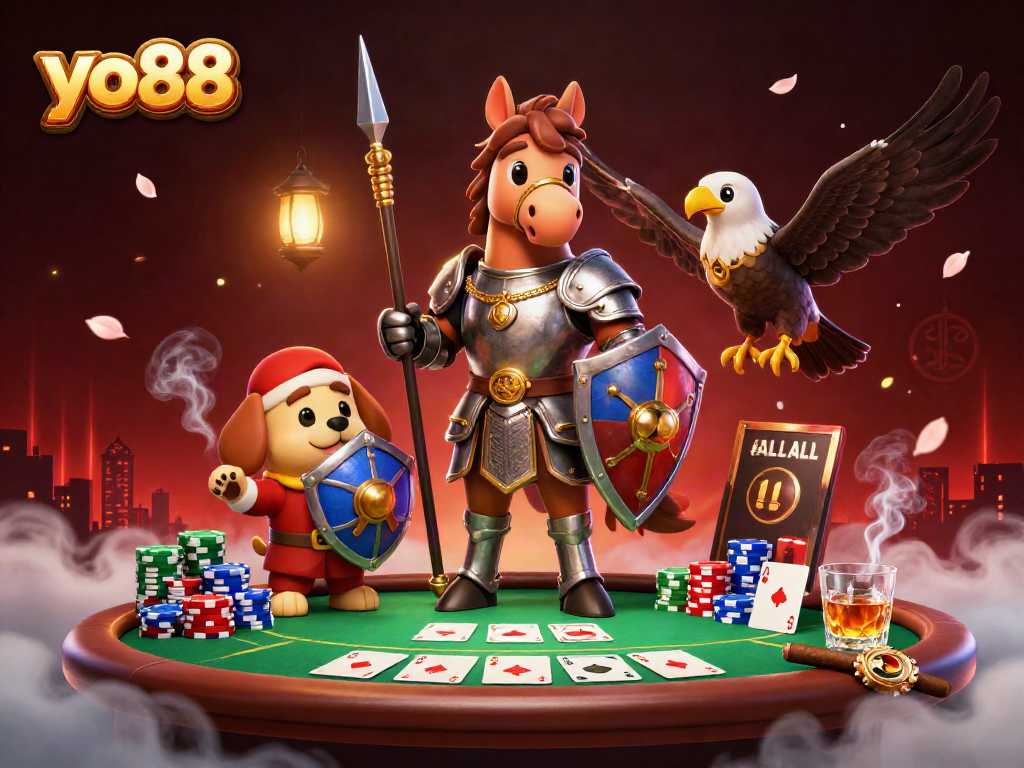 Experience high-stakes excitement with yo88 as knights and poker elements come alive in a thrilling casino scene.