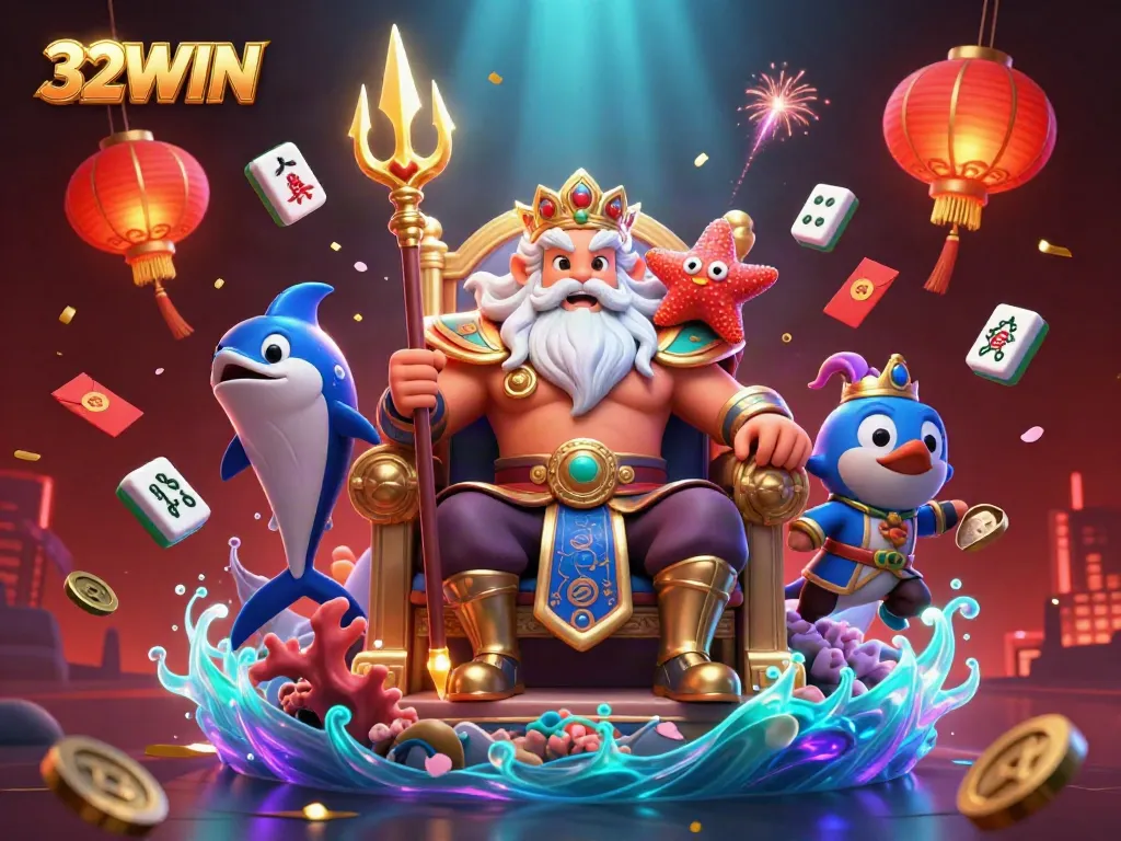 Experience immersive gaming with 32WIN's vibrant casino scene featuring mythical elements and dynamic visuals.