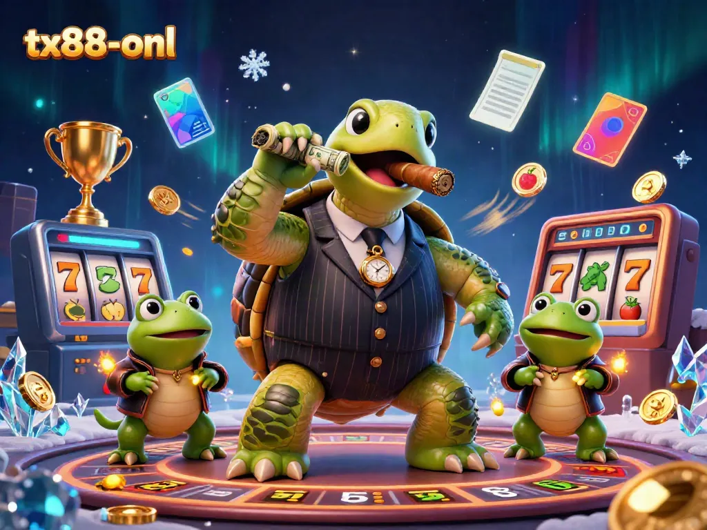 Experience vibrant gaming excitement with tx88-onl's 3D turtle and bullfrog casino characters.