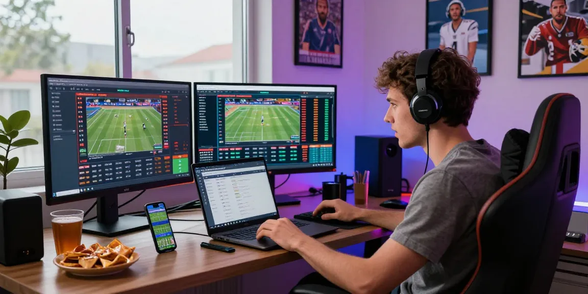 Engaging scene of online betting with sports analysis using 먹튀검증 추천 먹튀스팟 on multiple screens.