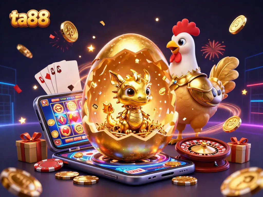 Experience excitement with the ta88 gaming scene featuring a golden dragon and vibrant casino elements.
