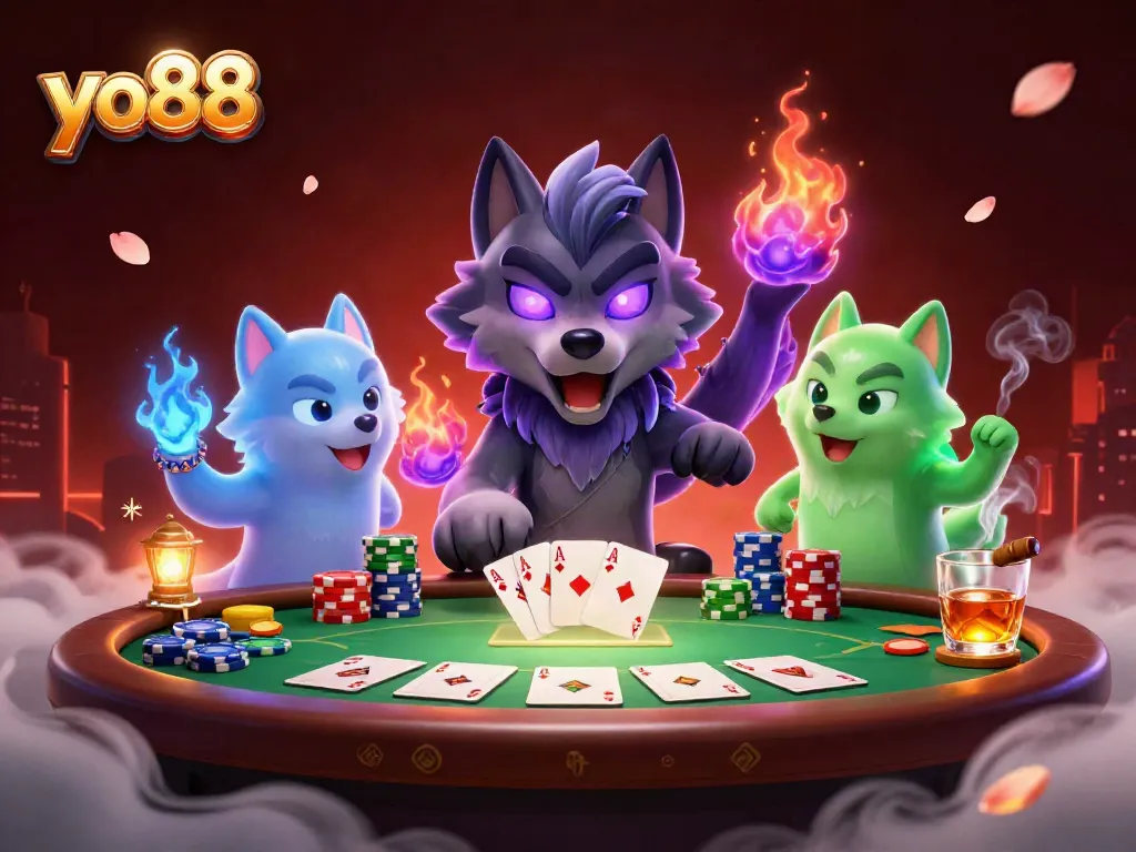 Experience thrilling poker action with yo88's enchanting wolf characters and vibrant game elements.