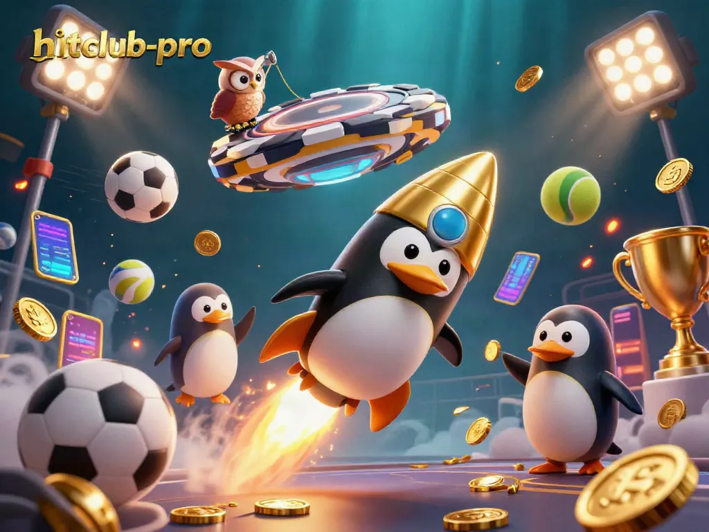 Experience the excitement of hitclub-pro with a golden penguin on a thrilling casino adventure.