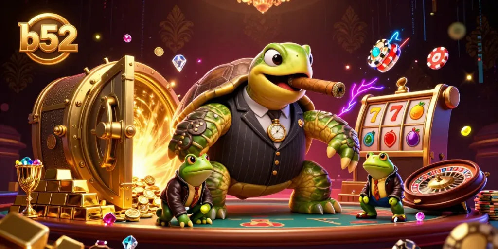 Engage with the thrilling b52 casino experience surrounded by vibrant characters and rich gaming elements.