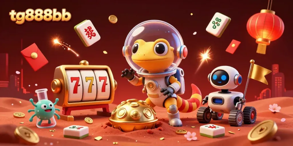 Experience the excitement of tg888bb with a Martian gecko discovering a golden casino in a dynamic 3D scene