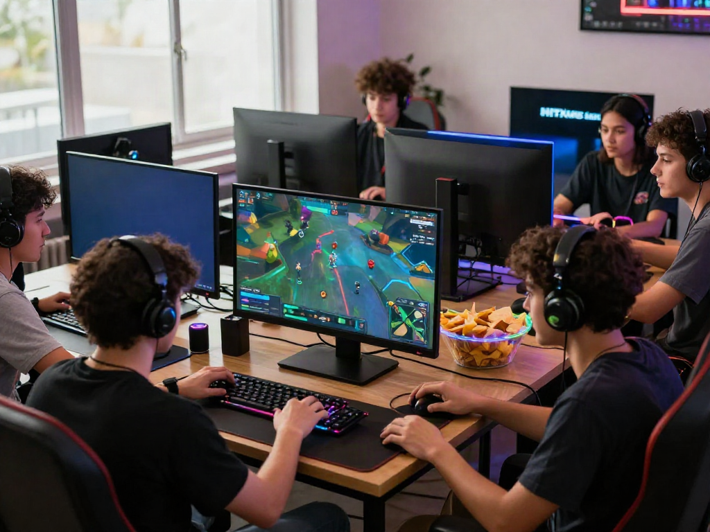 Engaged players enjoying cổng game hitclub in a vibrant gaming setup.