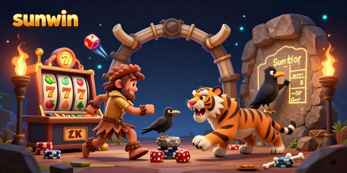 Experience thrilling gameplay at sunwin with interactive slots and vibrant characters in a prehistoric setting.