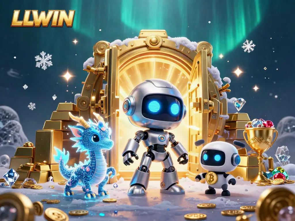 LLWIN showcases an exciting casino scene where players can win big with illuminated treasures and characters.