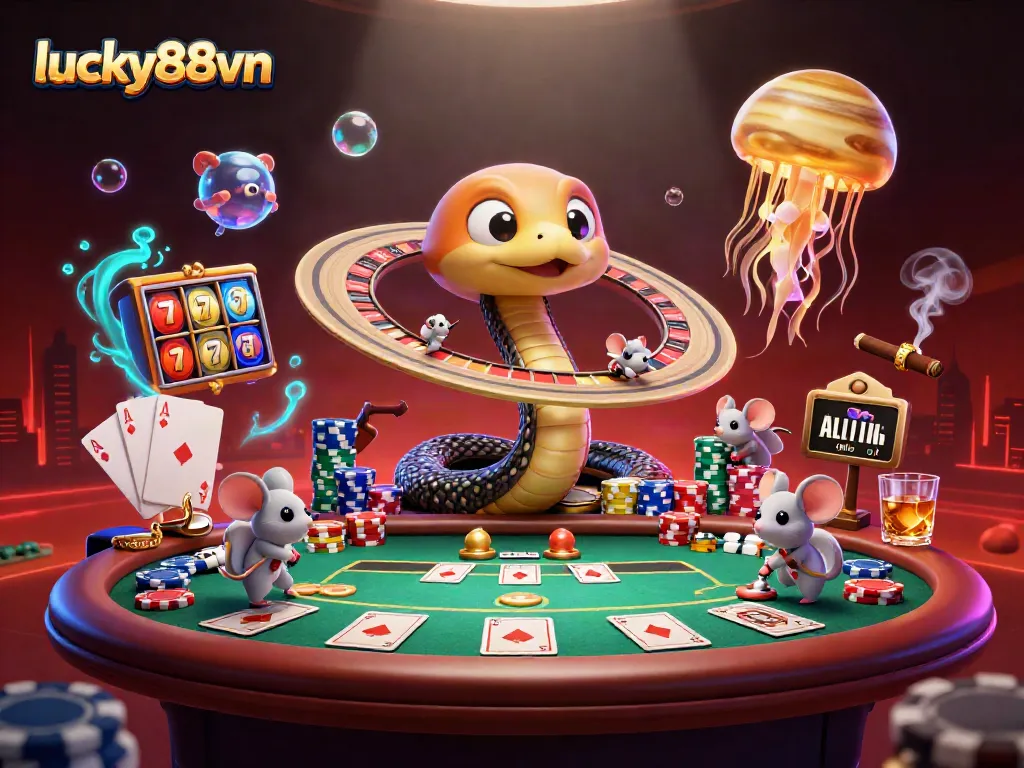 Engage with lucky88vn at a vibrant cosmic casino where astronaut mice bet on Saturn's roulette rings.