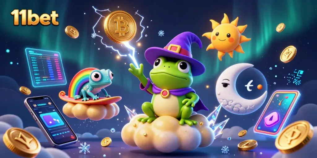 Experience the thrill of 11bet casino with a captivating scene featuring vibrant 3D characters and golden coins.
