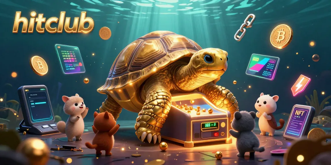 Join the fun with hitclub as adorable creatures gather around a playful pinball tortoise in a vibrant casino scene.