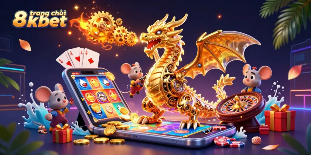 Engage with exciting gameplay on trang chủ 8xbet featuring a dragon and vibrant casino elements