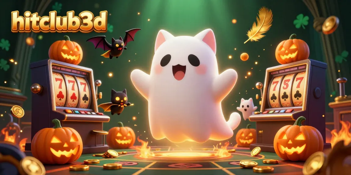 Experience the fun of hitclub3d with a ghost cat and bat in a haunted casino.