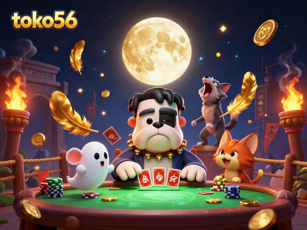 Play with luck and strategy at toko56's thrilling gambling scene featuring dynamic characters and vibrant casino elements.