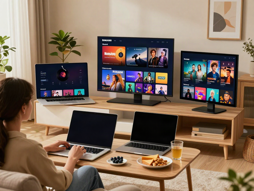 BANGAU88 digital entertainment platform scene with users engaging on laptop and smartphone in a cozy home setting.