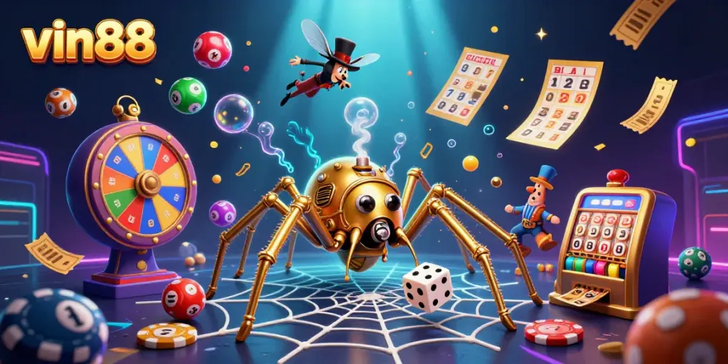 Engage in thrilling gameplay with vin88's exciting lottery scene featuring colorful balls and dynamic prizes.