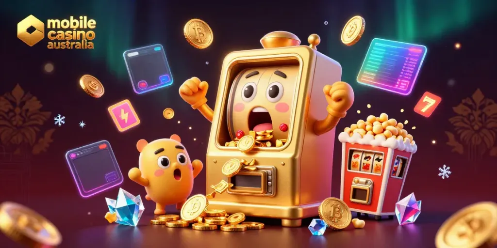 Experience the excitement of mobile casino Australia with our animated golden slot machine hitting the jackpot!