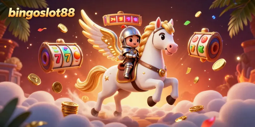 Permainan bingoslot88 menawarkan suasana kasino yang menarik dengan kuda putih bersayap emas.
