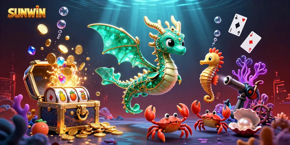 Engage with SUNWIN's vibrant 3D casino world filled with gold coins and slot reels.