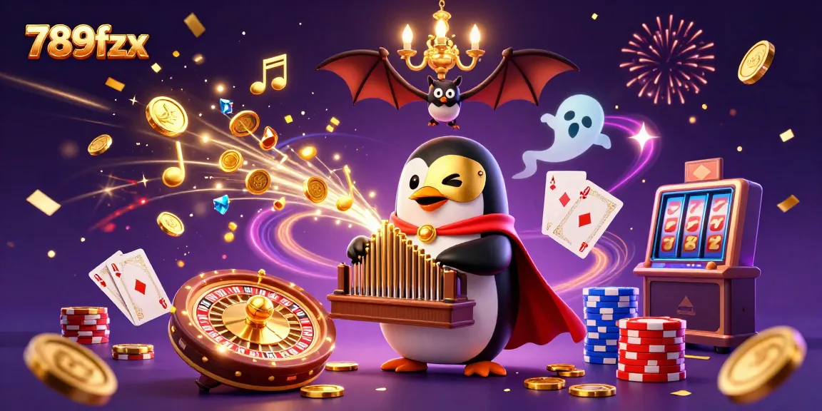 Experience thrilling gameplay with 789fzx's lively casino scene filled with dynamic characters and festive elements.
