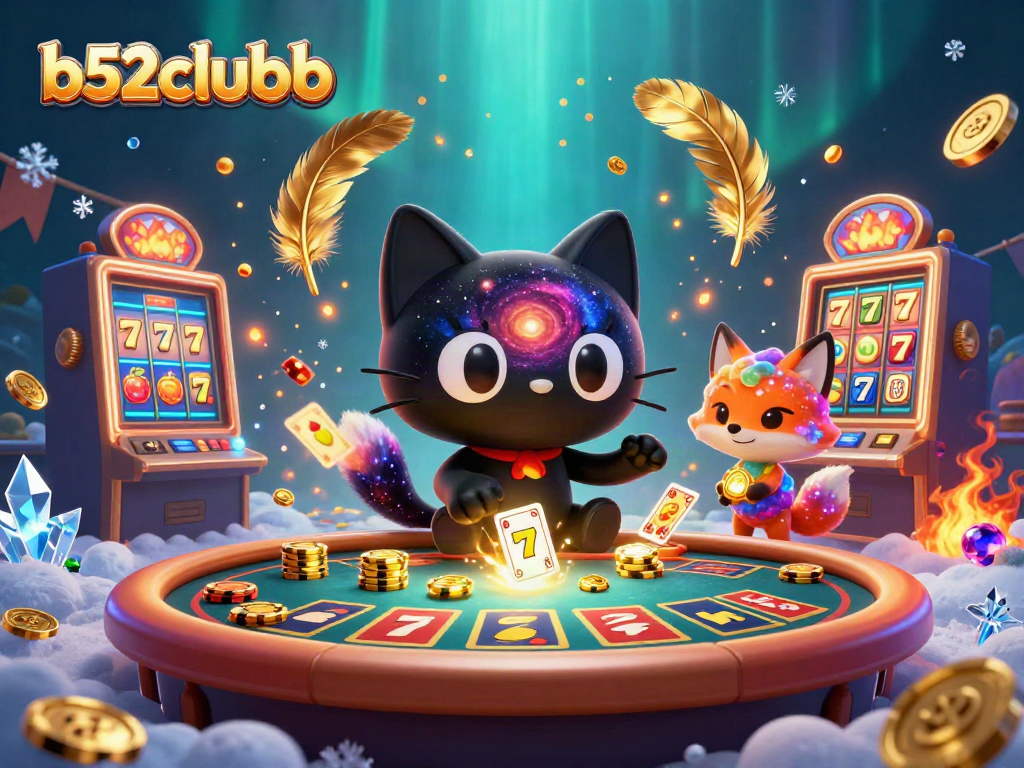 Experience thrilling casino action with b52clubb, featuring a black hole cat and a nebula fox.