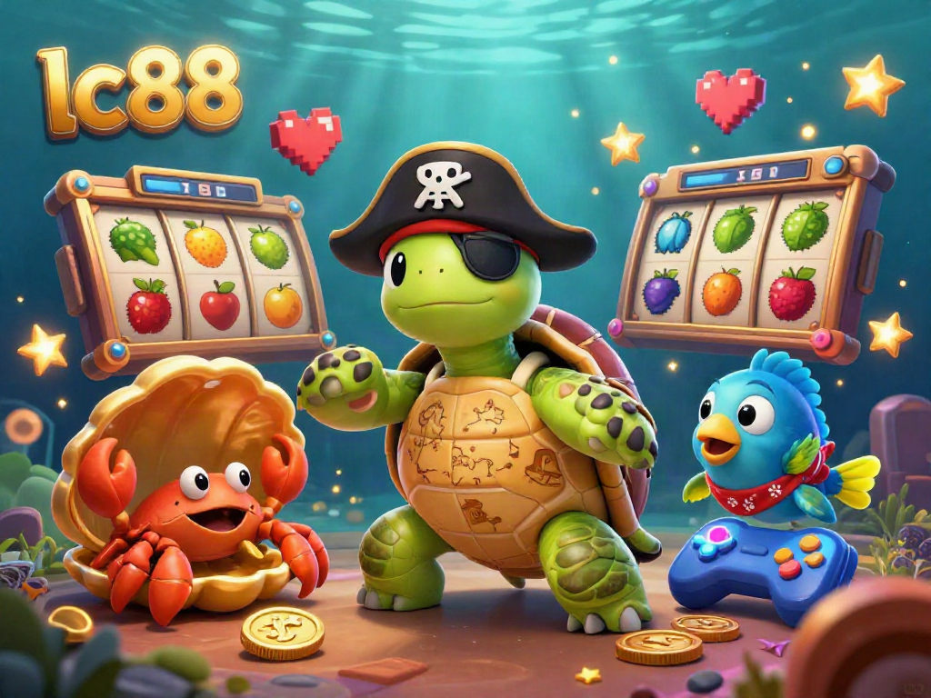 Engage in thrilling lc88 slot games with an exciting underwater scene featuring cartoon characters and vibrant casino elements.