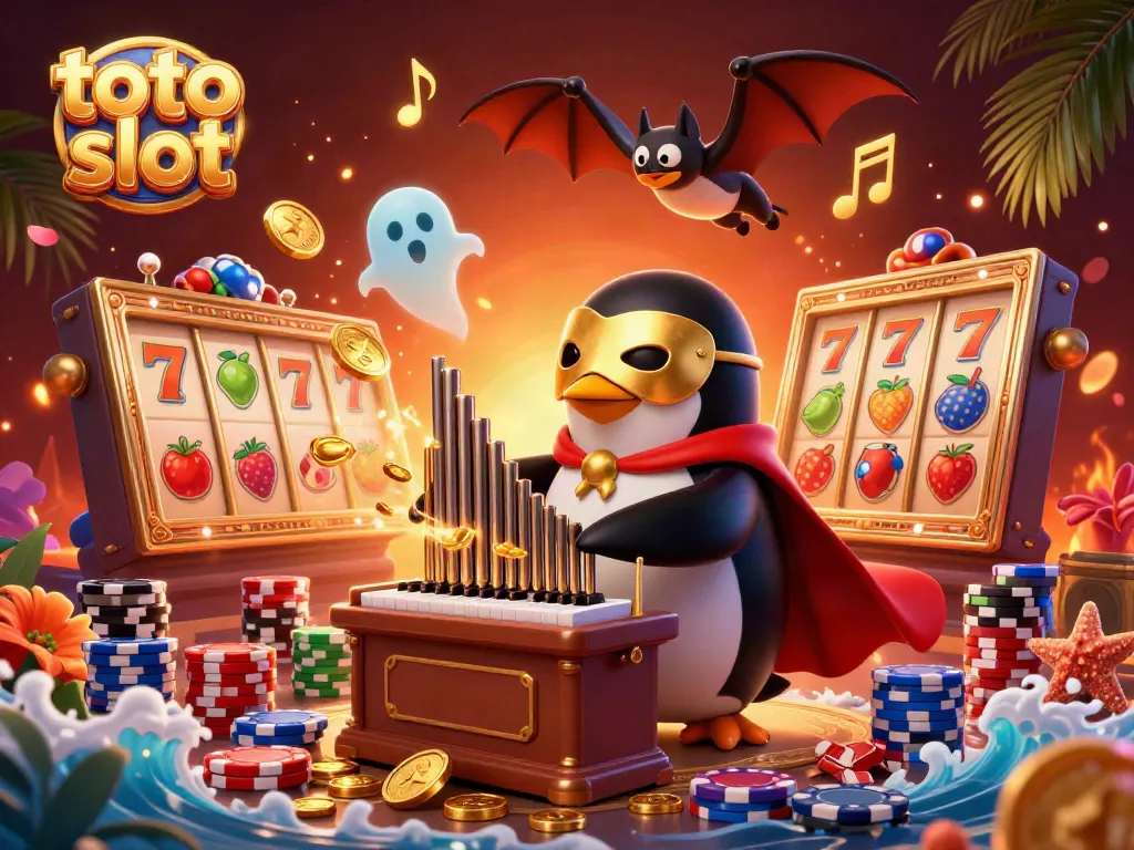 Engage with the exciting toto slot experience through a whimsical 3D casino illustration.