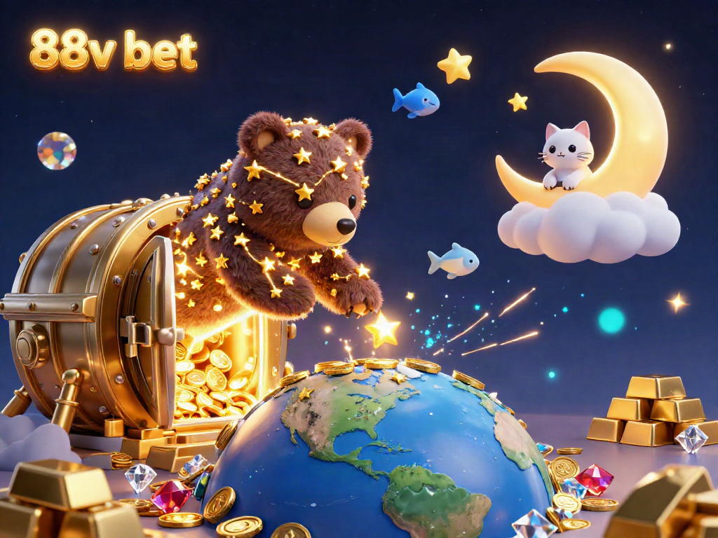 Experience the thrill of gaming with 88v bet in this vibrant 3D illustration featuring a treasure-filled universe and enchanting characters.