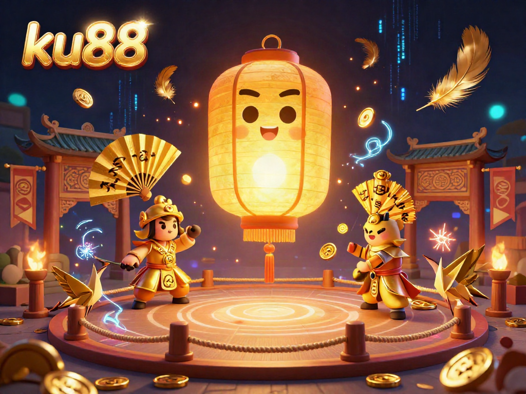 Experience the thrill of ku88 casino with vivid golden lanterns and dynamic gamified elements.