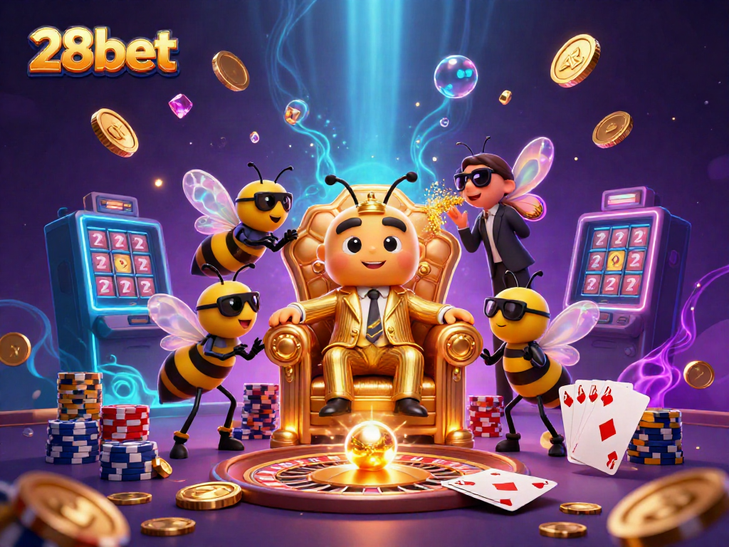 Experience the allure of 28bet with dazzling games, golden coins, and vibrant casino elements.