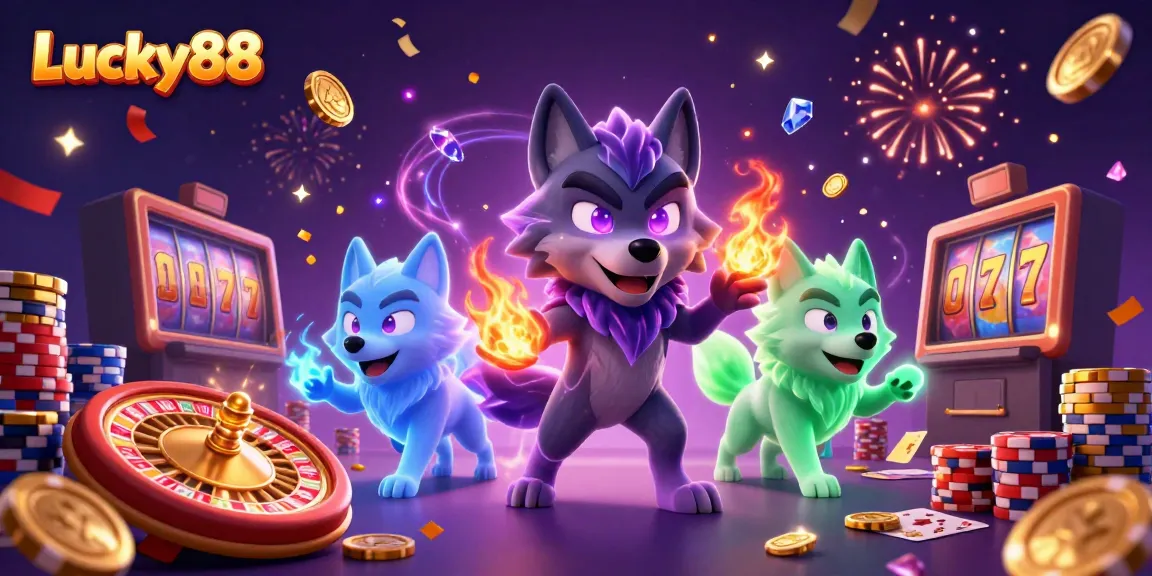 Experience the Lucky88 excitement with ghostly wolves and vibrant casino elements.