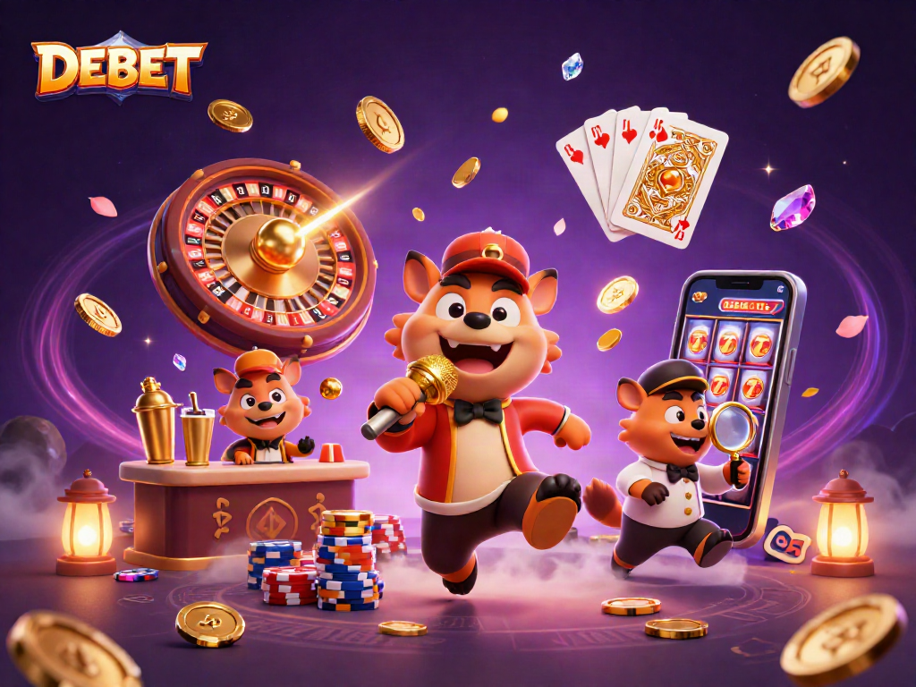 Engage with DEBET's lively casino experience featuring humor, drinks, and excitement.
