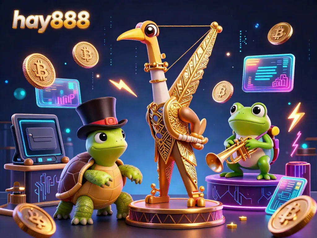 Experience the excitement of hay888 casino with vibrant characters and glowing crypto elements.