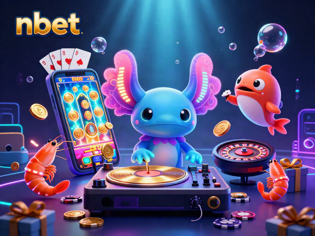 Experience the excitement of nbet with a vibrant, animated underwater casino scene featuring a lively DJ and games.